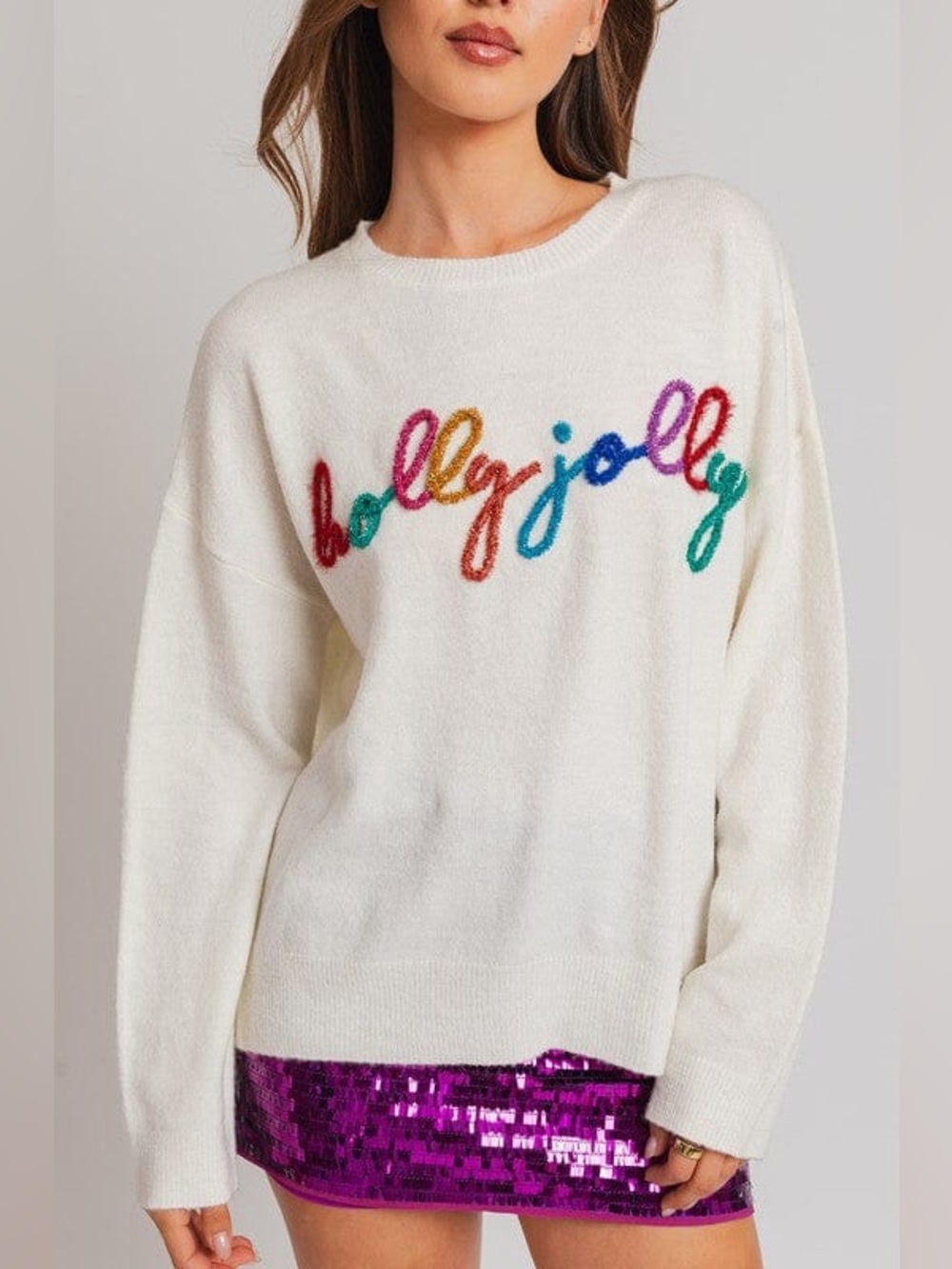 Le Lis Colorful Embroidered Holiday Graphic Pullover sweater size Medium jolly